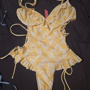 Sugar Thrillz Yellow Floral One Piece Swimsuit